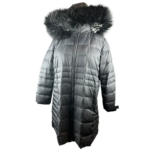 Talbots Faux Fur Hooded Down Puffer Coat Black Full Zip Plus Size 3XP 3X Petite - Picture 8 of 14